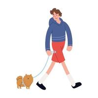 mec marchant avec son chien vecteur