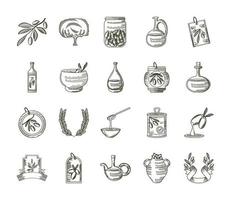 conception d'icônes d'olive dessinés à la main vecteur