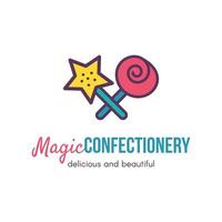 création de logo vectoriel plat de magasin de confiserie magique