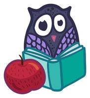 conception d'autocollants d'école avec un livre de lecture de hibou vecteur