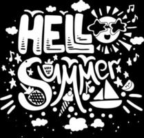 affiche hot hell summer citation originale dessinée à la main vecteur