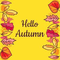 bonjour bannière d'automne avec des feuilles sèches dessinées à la main vecteur