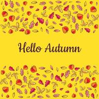 affiche bonjour automne avec des feuilles colorées dessinées à la main vecteur