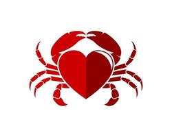 fruits de mer de crabe rouge avec forme d'amour à l'intérieur vecteur