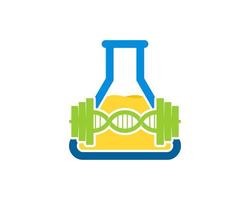 laboratoire de bouteille triangulaire avec un liquide jaune et une barre d'ADN à l'intérieur vecteur