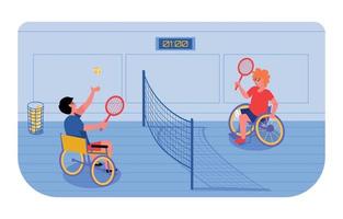 deux athlètes de tennis handicapés dans un match vecteur