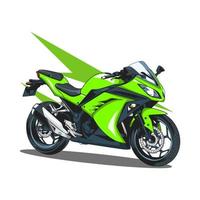 une moto de sport verte qui peut aller vite et qui est appréciée des jeunes