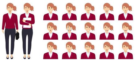 femme d'affaires a défini un avatar avec différentes expressions faciales et émotions cri en colère heureux triste gai posant vecteur