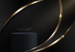 Podium de cylindre noir réaliste 3d dans un graphique en courbe d'or avec éclairage sur fond de salle de studio sombre