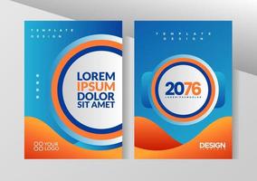 conception de brochure flyer, modèle a4 de taille de couverture d'entreprise, couleur bleue et orange arrondie géométrique vecteur