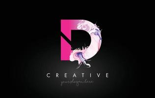 création de logo d'icône de flux de peinture violet artistique lettre d. vecteur de conception d'icône de lettre qui coule d'encre créative