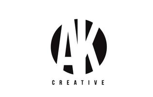 création de logo de lettre blanche ak ak avec fond de cercle. vecteur