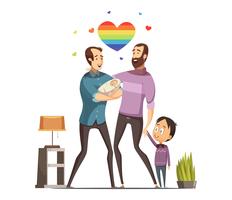 Illustration de dessin animé rétro de famille gay gaie vecteur