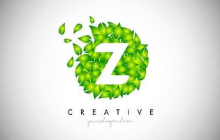 z green leaf logo design eco logo avec plusieurs feuilles soufflant dans le vecteur d'icône de vent.