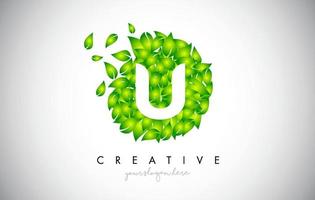 u logo de feuille verte design eco logo avec plusieurs feuilles soufflant dans le vecteur d'icône de vent.