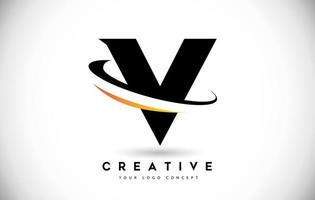lettre v logo swoosh avec vecteur d'icône swoosh incurvé créatif.