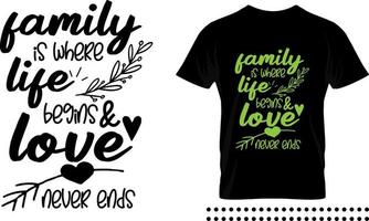 conception d'impression de typographie de citation d'amour de famille. la famille est l'endroit où la vie commence et l'amour ne se termine jamais citation vectorielle vecteur