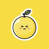 personnage de dessin animé de fruits mignons avec une expression souriante heureuse. conception vectorielle plate parfaite pour les icônes d'approbation promotionnelles, les mascottes ou les autocollants. illustration de visage d'agrumes jaunes. vecteur