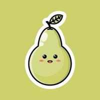 personnage de dessin animé de fruits mignons avec une expression souriante heureuse. conception vectorielle plate parfaite pour les icônes d'approbation promotionnelles, les mascottes ou les autocollants. illustration de visage de fruit poire verte. vecteur