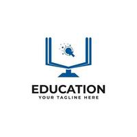 création de logo de classe d'éducation en ligne avec des livres, des moniteurs, des ordinateurs icône vecteur