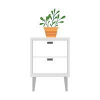 meuble à tiroirs en bois avec plante d'intérieur vecteur