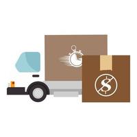 camion de livraison avec boîte et symbole dollar en signe interdit vecteur