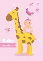 carte de douche de bébé avec girafe et décoration vecteur