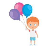 mignon petit garçon avec des ballons hélium vecteur