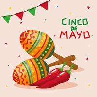 maracas mexicains et piments de cinco de mayo vector design