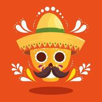 crâne mexicain avec dessin vectoriel chapeau et moustache