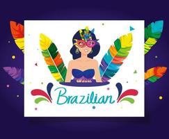 affiche de carnaval brésilien avec danseuse exotique et décoration vecteur