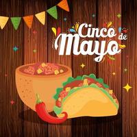 bol mexicain taco et piment de cinco de mayo vector design