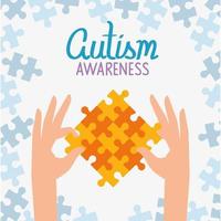 journée mondiale de l'autisme avec des mains et des pièces de puzzle vecteur
