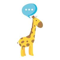 animal girafe mignon avec icône isolé de bulle de dialogue vecteur