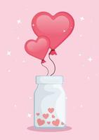 ballons hélium en forme de coeur avec bouteille vecteur