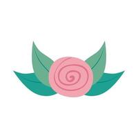 Jolie fleur rose avec icône isolé de feuilles vecteur