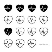 Modèles de conception de vecteur d'icône de battement de coeur sur le fond blanc