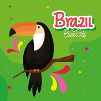 affiche du carnaval du brésil avec toucan et décoration vecteur