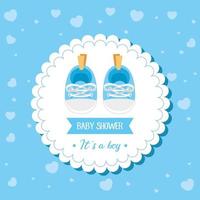 carte de douche de bébé avec chaussures et décoration vecteur