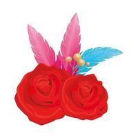 plumes élégantes avec décoration de fleurs roses vecteur