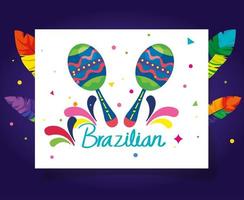 affiche du carnaval brésilien avec maracas et décoration vecteur