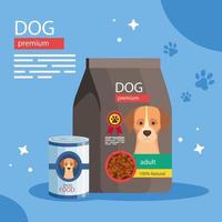 sac et boîte de nourriture pour chien premium vecteur