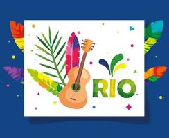 affiche du carnaval de rio avec guitare et décoration vecteur