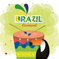 affiche du carnaval du brésil avec tambour et toucan vecteur