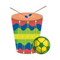 Ballon de football sport avec icône isolé de tambour vecteur