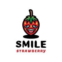 conception de logo de mascotte simple sourire de fruits aux fraises. Résumé, emblème, conception, concept, logo, logotype, élément vecteur