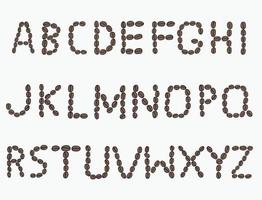 grains de café alphabet dessin à la main sur fond blanc. vecteur