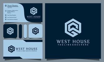 monogramme w maison hexagonale logos de luxe design illustration vectorielle avec style art ligne vintage, modèle de carte de visite d'entreprise moderne vecteur