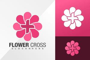 fleur croix logo design illustration vectorielle modèle vecteur