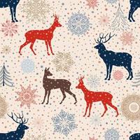 Noël neige motif sans couture avec des rennes. fond de tled joyeux noël rétro. fond d'écran régulier festif. texture de vacances. vecteur